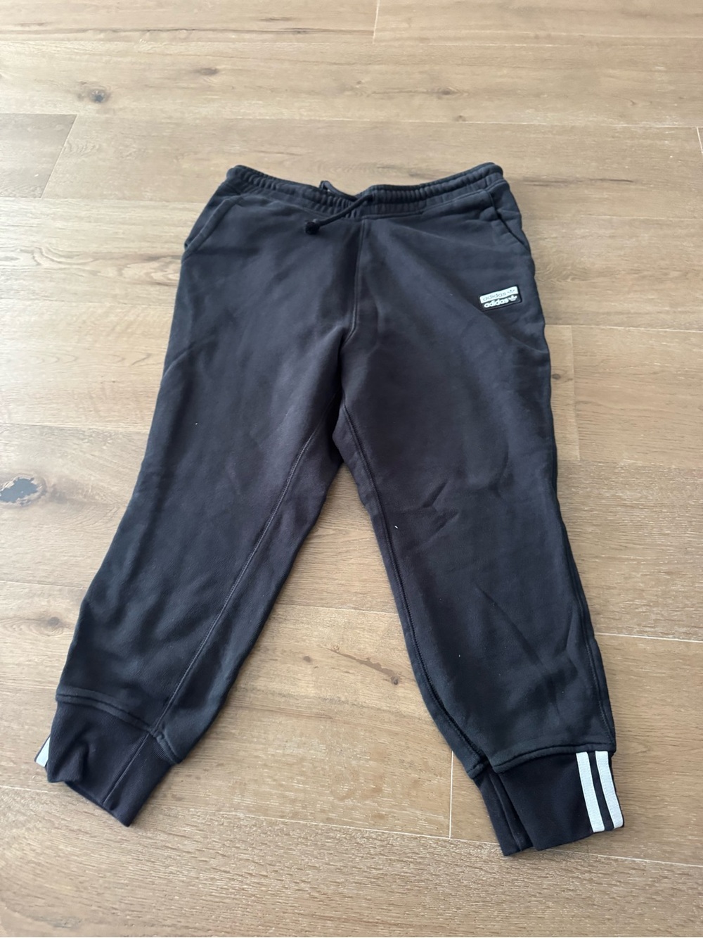 Adidas Black cropped Jogger Sweatpants with Cuffed Ankles